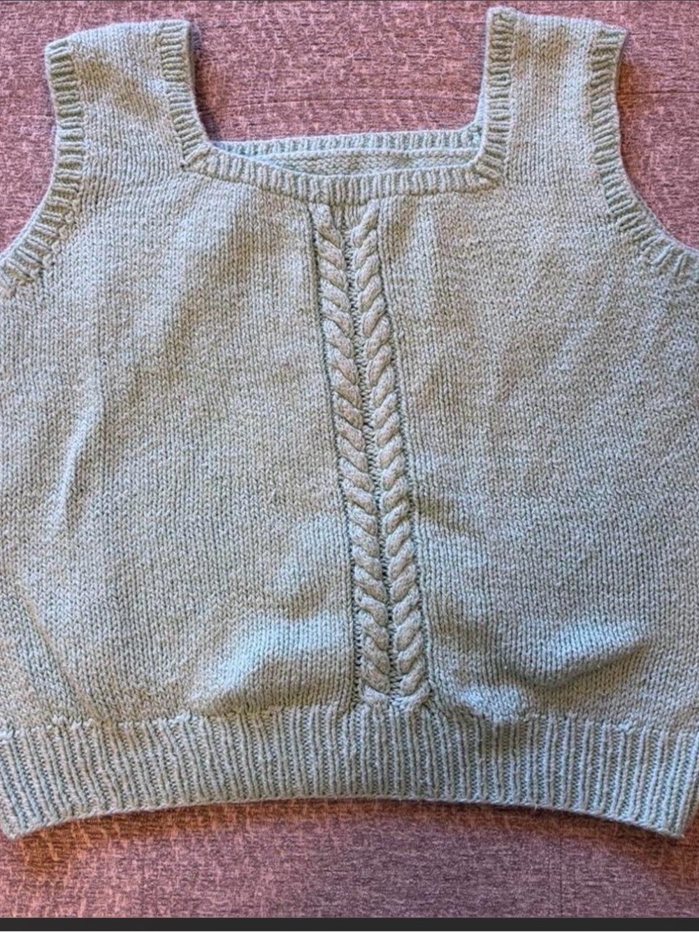 Cable-Front Knit Crop Tank in Light Sage